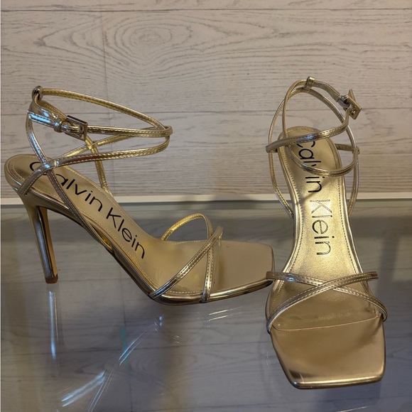 Brand New Calvin Klein Metallic Gold Strappy Heels - Picture 3 of 8